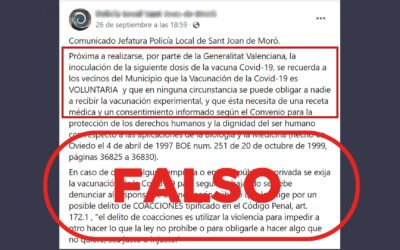 La Policía Local de Sant Joan de Moró difunde falsedades sobre la vacuna